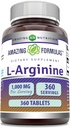 Amazing valemid L-arginiin Supplement | 1000 Mg per Serving | Tabletid | Aminohappelisand naistele ja meestele | Mitte-GMO | Gluteenivaba | Valmistatud USAs (360 Count)