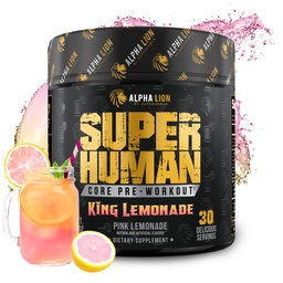 ALPHA LION Core Pre Workout koos kreatiiniga jõudluseks, beeta-alaniin lihastele, L-tsitrulliin pumpamiseks ja Tri-Source kofeiin jätkusuutlikuks energiaks (30 Servings, King Lemonade Maitse)