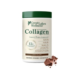 Great Lakes Wellness Kollageen Peptiidid Pulber nahale, juustele, küüntele, liigestele ja seedimisele - šokolaadimaitseline - Kiire lahustatud hüdrolüüsitud, mitte-GMO, Kosher - 10 oz
