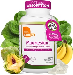 Zahler - magneesiumilisandi kapslid 200 mg (250 krahv) sertifitseeritud Kosher bioaktiivne magneesiumtsitraat Maxi imendumiseks - looduslik magneesiumi mineraal meestele ja naistele - parimad magneesiumilisandid