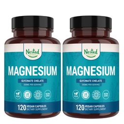 Nested Naturals Magneesium Glycinate Chelate - 200mg Kelateeritud Magneesiumilisa lihaskrampide, lõõgastuse ja unetugi - 100% Albion TRACCS puhverdatud magneesiumglütsinaat - 240 vegankapslit