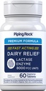 Piping Rock Dairy Relief Pills 8000 FCC | Fast Acting Tablets | 60 Count | Lactase Enzyme Supplement | Premium Formula | Vegetarian, Non-GMO, Gluteenivaba