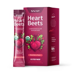 Snap Supplements Heart Beets Stick Packs, Organic Beet Root Powder Drink Mix, südame-veresoonkonna toetus meestele ja naistele, peet, granaatõunad ja punane Spinach, lämmastikoksiidi võimendaja, segatud Berry, 10 Servings