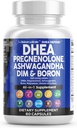 DHEA 200mg Täiendus Pregnenolone 100mg meestele ja naistele DIM Ashwagandha Boor 6mg Kompleks Kaltsium Magneesium Tsink 50mg Vitamiin D3 5000 IU Hormooni tugikapslid Made in USA 60 Count