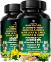 Orgaaniline Hawthorn Berry kapslid - Hawthorn Berry koos St Johns Wort Rhodiola Rosea Olive Leaf Shiitake Reishi Seene Quercetin & Vitamiin C, D3, K2, B6 & Magneesium (240 Count)