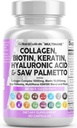Puhas Nutraceuticals Kollageen Pills 1000mg Biotiin 10000mcg Keratin Saw Palmetto Hüaluroonhape - Juuksenahk & küüned Vitamiinid & DHT Blocker E-vitamiini Foolhape Kõrvitsaseemne MSM - 90 Count
