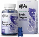 Wild & Organic Brain Support Gummies - Focus Supplement w / Ashwagandha Juur, Vitamiin B12, Ginkgo Biloba, Bacopa - Vegan Chews for Selgus ja tootlikkus - 60 Aju Gummies