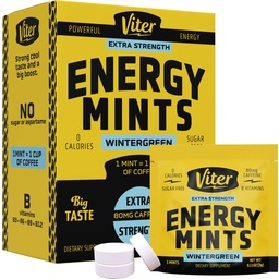 Viter Energy Kofeiin Mints 80mg ekstra tugevus - 90 tükki kofeiiniga B-vitamiine. Sugar Free Vegan Breath Mint. Energize Nootropic Focus Booster kiireks häireks (Talveroheline maitse, 30 Pack)