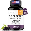 Sandhu Elderberry C-vitamiin ja tsink D3-vitamiini ja kvertsetiiniga | Meeste ja naiste toidulisandid | toetab immuunsüsteemi tervist | 120 loendit (1. pakend)