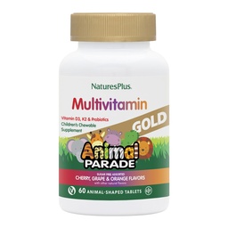 Natures Plus Animal Parade Eluallikas Gold Laste närimismultivitamiinid - sorteeritud kirss, apelsin ja viinamarjamaitsed - 60 närimistabletti - taimetoitlane, gluteenivaba - 30 serveerimist