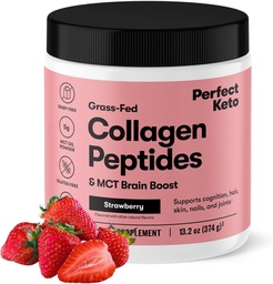 Täiuslik Keto kollageen Peptiidid Valgupulber MCT õli, hüdrolüüsitud kollageen, tüüp I & III täiendada, Gluteenivaba Grass Fed, madal carb, Keto Coffee Creamer, kollageen naistele ja meestele, maasikas