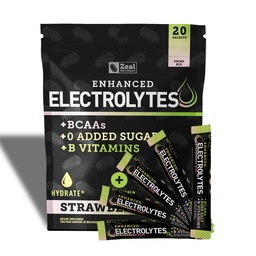 Täiustatud elektrolüütide pulbripulga pakendid (Maasikas Kiwi | 20 paketti) w/ 0 Suhkur +BCAAd + B-vitamiinid Elektrolüütide lisand w kaaliumtsink & magneesium hüdreerimiseks - Ketoelektrolüüdid