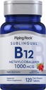 Piping Rock Vitamiin B12 1000 mcg Sublingvaalne | 120 tabletti | metüülkobalamiinina | Berry Maitse | Taimetoitlane, mitte-GMO, gluteenivaba toidulisand