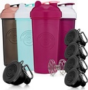 GOMOYO Fitness Bundle - 4-pakilised raputuspudelid agitaatoriga + 5-pakilised valgulehtrid karabiiniga, BPA-vaba ja nõudepesumasina ohutu