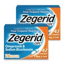 Zegerid OTC, 24-tunnine kõrvetiste leevendamine, happe refluksmeditsiin ja antatsiid, ravivad sagedasi kõrvetisi, omeprasool 20mg + naatriumvesinikkarbonaat, prootonpumba inhibiitor (PPI), kaks 42ct karpi
