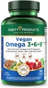 Puhtustooted Vegan Omega 3-6-9 valem - "5 in 1" Essential Rasvhapete kompleks - teaduslikult formuleeritud taimepõhine Omega 3 6 9 Essential Rasvhapped (EFA) - 3 kuu pakkumine - 180 Softgels