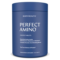 BodyHealth PerfectAmino (600 ct) Kergesti allaneelatavad tabletid, olulised aminohapete lisand BCAA-dega, veganproteiin enne / pärast treeningut ja lihaste taastumine lüsiini, trüptofaani, leutsiini, metioniiniga