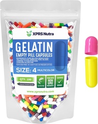 XPRS Nutra suurus 4 Tühjad kapslid - 100 loe väikesed tühjad želatiinkapslid - pillid DIY kapsli täitmine - Täidetavad puhtad veisepillid geelkapslid do-It-Yourself toidulisandite jaoks (multi värv)