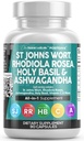 Puhas Nutraceuticals St Johns Wort Rhodiola Rosea Püha Basil Ashwagandha - meeleolutoetus naistele ja meestele C-vitamiini ja musta piparekstraktiga - 90 kapslit