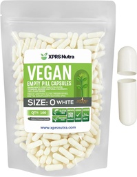 XPRS Nutra suurus 0 Tühjad kapslid - 100 loend Tühjad vegankapslid - taimetoitlased pillid - DIY köögiviljakapsli täitmine - Veggie pillid do-It-Yourself toidulisandite jaoks (valge)