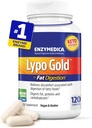 Enzymedica Lypo Gold, kõrge tugevusega lipaasi seedeensüümid rasva seedimise jaoks, toetab juhuslikku puhumist ja seedetrakti tervist, Keto-sõbralik, Vegan, 120 kapslit FFP