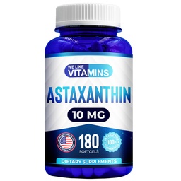 Meile meeldivad vitamiinid Astaksantiini 10mg Softgel - Haematococcus Pluvialis'e väga tugevaid astaksantiini toidulisandeid - parandab silma, liigese, naha tervise ja energia taset - 180 serveerimist, 6 kuu pakkumine