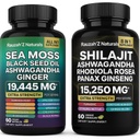 Sea Moss and Shilajit Bundle – Sea Moss, Black Seed Oil, Ashwagandha, Ginger & Shilajit, Rhodiola Rosea, Panax Ginseng