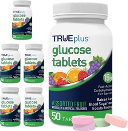TRUEplus® Glükoosi tabletid, sorteeritud maitse (Viin, Vaarika, Apelsin) - 50ct pudel - 6 Pack