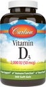 Carlson - Vitamiin D3, 2000 RÜ (50 mcg), Luu Tervis, Lihaste Tervis, Kolekaltsiferool, D-vitamiini toidulisandid, D3-vitamiini pehmed geelid, 360 Softgels