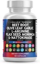 Puhas Nutraceuticals Beet Juurkapslid Olive Leaf Nattokinase Küüslauk Ekstrakt L-Arginiin Omega 3 Punane Pärm Riis Hibiscus Danshen - Tervislik täiendus - 90 Ct