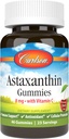 Carlson - Astaksantiin Gummies, koos C-vitamiiniga, immuunsüsteemi tugi, antioksüdant, südame tervis, mitte-GMO, kirsi maitse, 46 taimetoitlast kummikut