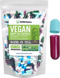 XPRS Nutra suurus 0 Tühjad kapslid - 1000 tühjad vegankapslid - taimetoitlased pillid - DIY köögiviljakapsli täitmine - taimetoidu tabletid do-It-self toidulisandite jaoks (multi värv)