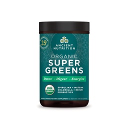 Ancient Nutrition Super Greens pulber, orgaaniline supertoidu pulber probiootikumidega, mis on valmistatud Spirulina, Chlorella, Matcha ja seedetrakti ensüümidega, 25 Servings, 7.05oz