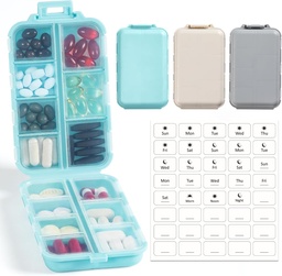 3 Pack, 14 GRIDS Travel Pill Organizer Box koos etikettidega - Travel Medicine Case Kit - Tasku Daily Pharmacy Container - Travel Medic Holder for Fish Oil Vitamin Supplement Storage