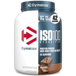Dümatiseerida ISO100 vadakuvalgu isolaat, Fudge Brownie, 25 g valku, 3 naela, 5,5 g BCAA-d, vähem kui 120 Cal., Gluteenivaba, 1 g rasva, 1 g suhkrut, 2 g Carb (42 Servings)