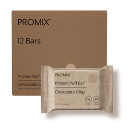 ProMix Nutrition Protein Puff Bars, 12-Pack - Chocolate Chip - Vahukomm Crispy Treat - Great Maitse Ja Tervislik On The Go Snack - High Protein & Low Calorie - Non-GMO & Free Gluteenist, Soy & Corn