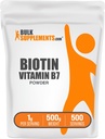 BulkSupplements.com Biotin 10000mcg pulber - vitamiin B7, vitamiinid juustele, nahale ja küüntele - gluteenivaba, 1 g serveerimise kohta (10mg Biotin), 500g (1,1 naela) (pakk 1)
