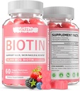 Biotiini lisand, 60 Vegan Gummies, antioksüdantide toetus tervislikule nahale, juustele ja küüntele naistele ja meestele, mitte-GMO