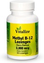 Vitalize - Methyl B-12 Lozenges | Vitamiin B12 Methylcobalmin | B12 Supplement | Cherry Flavor | Energy Supplements | Toetab energia tootmist ja maksa tervist | 50 sentimeetrit pudeli kohta | 3000 MCG