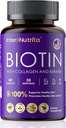 Biotiin hüdrolüüsitud kollageeni ja keratiiniga, 5000 mg biotiini juuste kasvuks, naha ja küünte ja energia tootmiseks, USA Made - A-vitamiin, C, D3, E, B1, B2, B7, B12 kompleks
