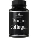 Biotiini ja kollageeni lisand - 10 000 mcg biotiin + veiste kollageen hõrenemiseks ja hapraks juuksed. Täiustatud 2-in-1 vitamiini kompleks. Toetab paksemat, tervislikumat juuste kasvu naistele, meestele