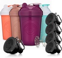 GOMOYO Fitness Bundle - 4-pakilised raputuspudelid agitaatoriga + 5-pakilised valgulehtrid karabiiniga, BPA-vaba ja nõudepesumasina ohutu