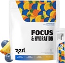 Zest Focus & Tootlikkus Energiajook - Ananassi mustika puhas energia Pulber paketid 100 mg kofeiini, L-Theanine ja 150 mg Alpha GPC Nootroopika - Madal suhkru elektrolüüdid mälu - 14 Sticks