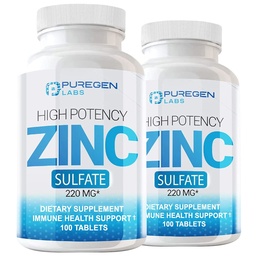 Puregen Labs Tsink Sulfate 220 mg Toidulisandi tabletid - 100 Loe (pakk 2)