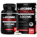L Arginiin L tsitrulliini täiendus 3000mg (240 kapslit) lämmastikoksiidi pillid meestele - vastupidavus, vastupidavus, jõudlus treeningutele - NO täiendused meestele - gluteenivaba, mitte-GMO, vegan kapslid