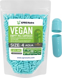 XPRS Nutra suurus 4 Tühjad kapslid - 500 loe väikesed tühjad vegankapslid - DIY köögiviljakapslid - Täidetav Do-It-Yourself Veggie kapslid toidulisandite jaoks (Aqua)