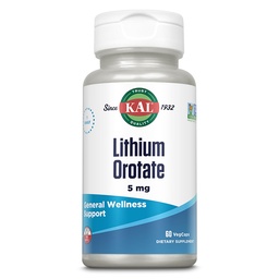 KAL liitiumorotaat 5mg | Kelaaditud liitiumorotaadi madal serveerimine biosaadavuse ja meeleolu toetamiseks | orgaanilises riisi Bran Extract Base | 60 VegCaps