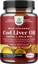 Islandi tursamaksaõli softgels - Wild Caught EPA DHA Omega 3 kalaõli 1000mg portsjoni kohta - Jätkusuutlikult hangitud Burpless Fish Oil Supplement koos vitamiiniga D3 & A südameliigese ja immuunsuse toetamiseks