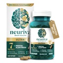 NEURIVA Ultra dekofeiiniga kliiniliselt testitud Nootroopne aju lisand vaimsele häirele, mälule, fookusele ja kontsentratsioonile, Cognivive, neurofaktor, fosfatidüülseriin, vitamiinid B6 B12, 60 kapslit