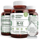 Looduslik vitamiin B12 1000 mcg, südame ja närvide tervise edendamine, kobalamiin B12 lisand, kaltsiumfosfaat, abi ainevahetuses Tervis, optimaalne imendumine, gluteenivaba, suhkruvaba, 100 vegan tabletti